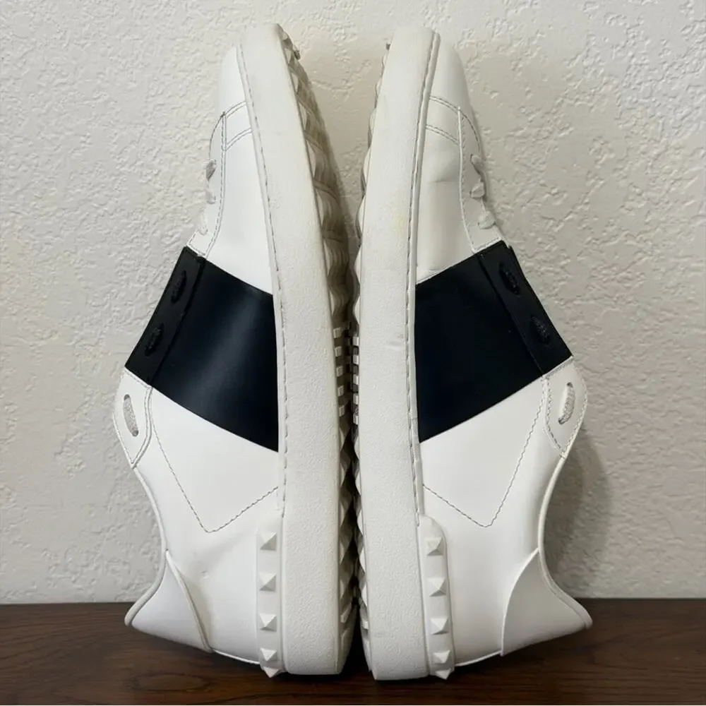 Valentino Rockstud Open Leather Sneakers IT 44.5 White Black Colorblock